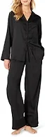 Amazon Essentials Women's Satin Long Sleeve Shirt and Pant Pajama Set, Black, Large