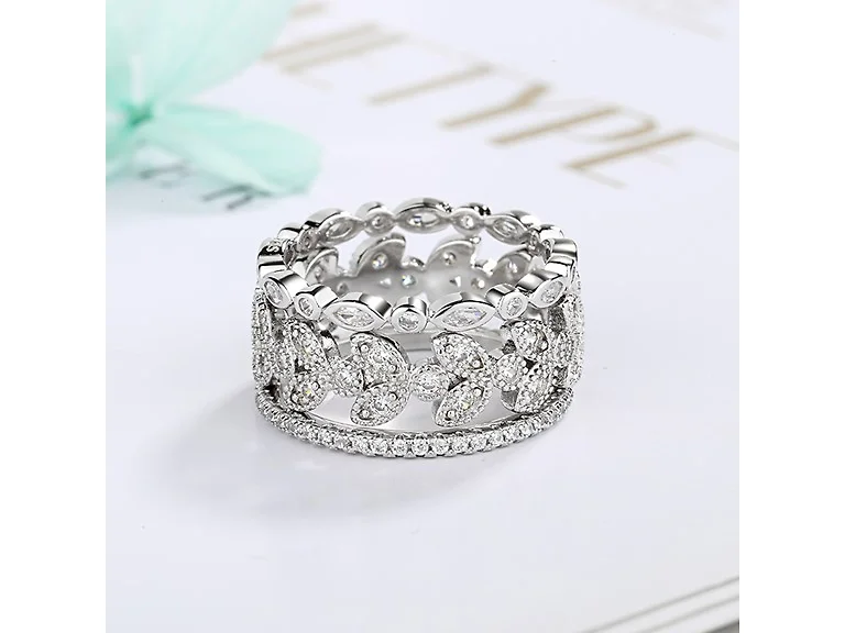 3 Piece Crystal Leaf Ring Set