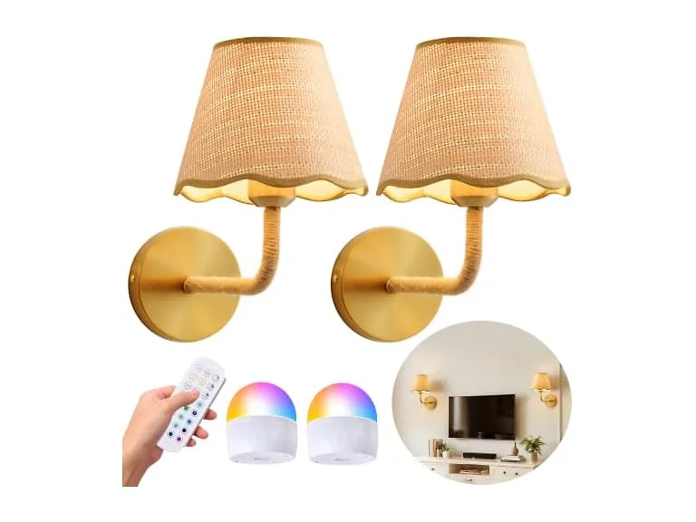 Rattan Wall Sconces, Set of 2