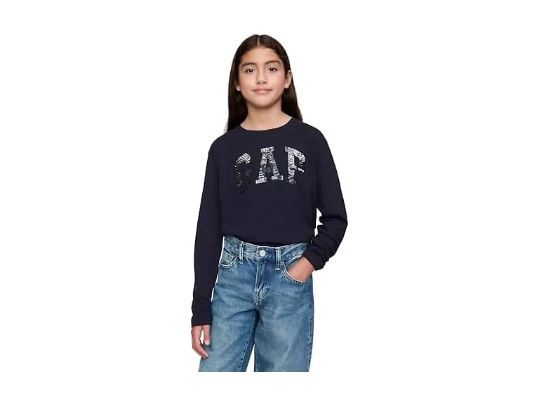 GAP Girls Sequin Logo Long Sleeve Tee