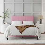 IOILORI Full Size Bed Frame with Upholstered Headboard, Sturdy Wood Slats, No Box Spring Required, Silent, Easy Assembly,Pink