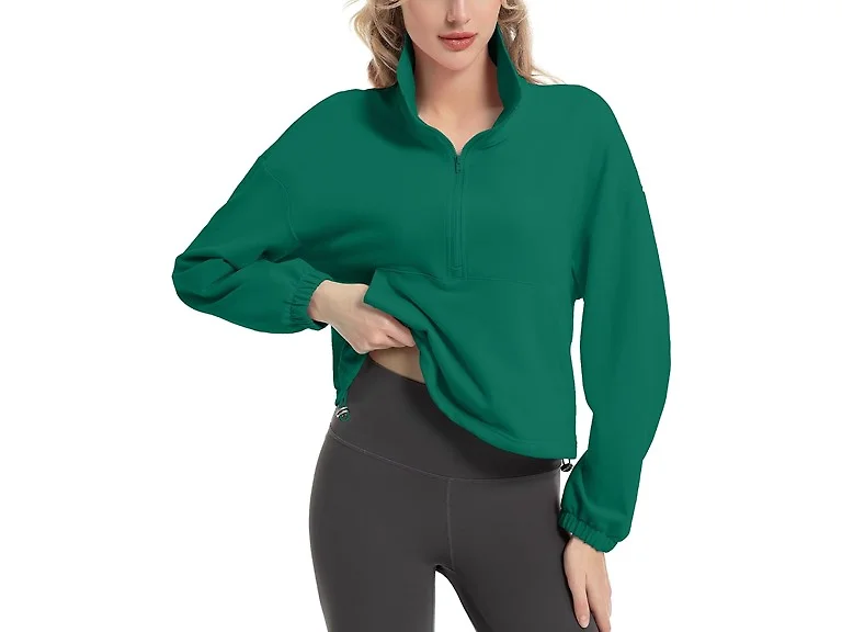 FKEEP Women (M) Quarter Zip Pullover Collar Zgreen