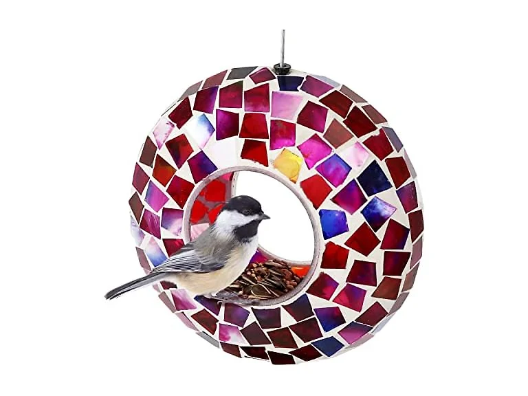 Sunnydaze 6-Inch Crimson Mosaic Bird Feeder