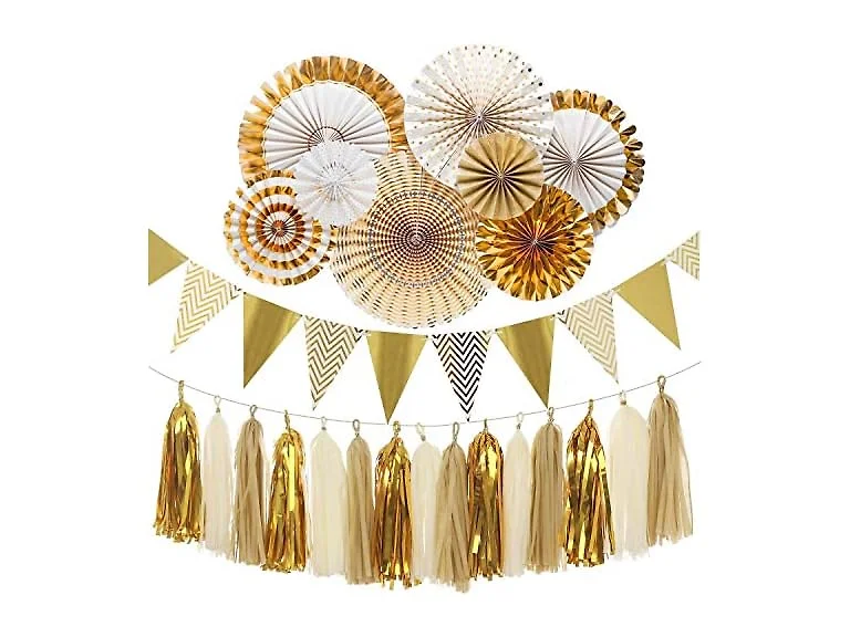 Gold Party Decorations| Gold Paper Fans