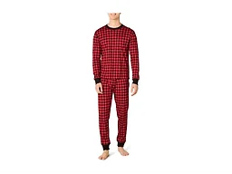 Amazon Essentials Men's Knit Pajama Set, Classic Buffalo Check, Large