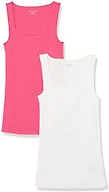 Amazon Essentials Women's Slim Fit Square Neck Ribbed Tank Tops with Stretch, Pack of 2, White / Dark Pink, X-Large