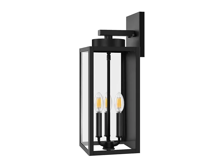BesLowe 19” Large Outdoor Wall Light, 3-Light Exterior Porch Sconce, Black