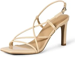 Amazon Essentials Women's Strappy Stiletto Heel Sandals with Ankle Strap, Beige Patent, 12