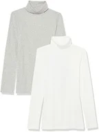 Amazon Essentials Women's Slim-Fit Layering Long Sleeve Stretchy Knit Rib Turtleneck Top, Pack of 2, Pack of 2, White/Grey, Medium