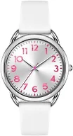 Bisley 35MM White Watch for Women Silicone Strap Pink Arabic Numeral Easy to Read Waterproof Watch Fit for Any Wrist Size