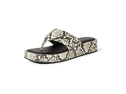 Amazon Essentials Women's Flatform Thong Sandals, Grey Faux Snakeskin, 5.5