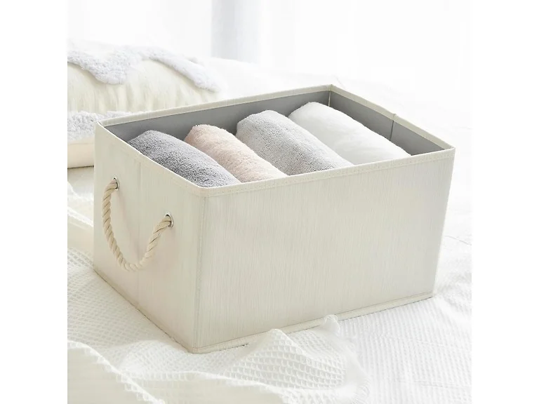 Sukkiri Homu 2-pk Fabric Baskets with Handles Ivory White