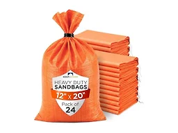 Heavy Duty Sand Bags Pack of 24, Bright Orange Empty Sandbags with Built-In Ties, Woven Polypropylene UV Protection 1600 Hours, Fillable Bags for Flood Control, Weight, 12x20 inches, 25 Pounds Volume