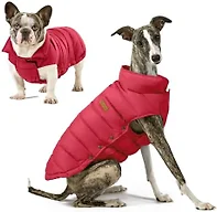 SPACE LION Dog Puffer Jacket, Down Winter Coat, Durable Outdoor Coat for Cold and Windy Conditions, Lightweight & Adjustable Fit Coats for Small & Medium Dogs, (Red, Size12/M)
