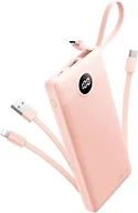Coowisty Portable Charger with Built-in Cables, Slim 10000mAh Power Bank with USB C, Travel Essentials External Battery Pack 5 Outputs 2 Inputs LED Display Compatible with iPhone/Android & More