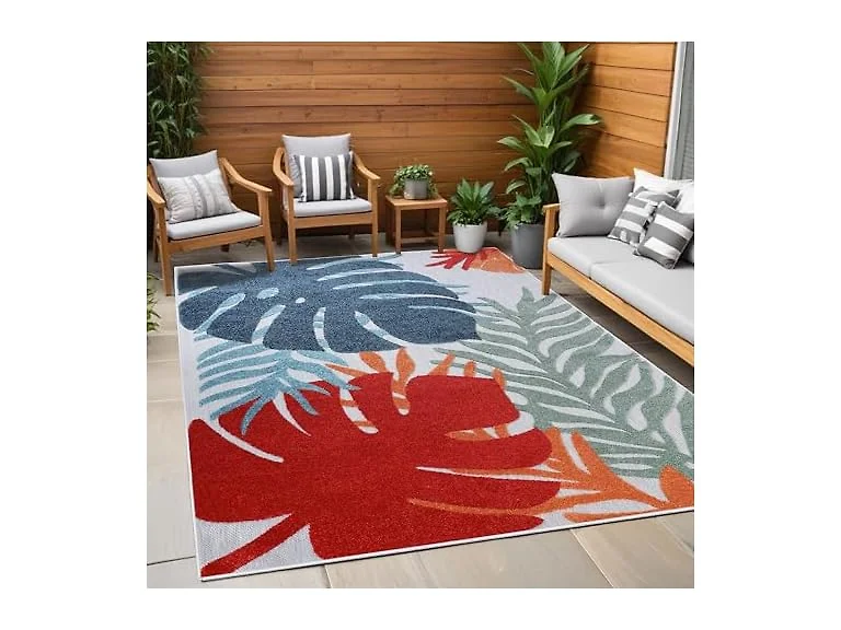 Superior Modern Tropical Leaves Coastal Indoor Outdoor Rug