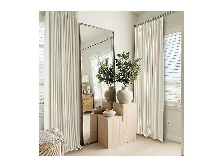 RYB HOME Beige Linen Blackout Curtains 40" W x 96" L