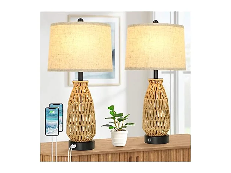 VerRon Rattan Table Lamps 2 Pack