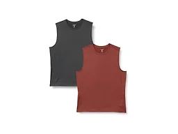 Amazon Essentials Men's Active Quick Dry Moisture-Wicking Tech Stretch Lightweight Sleeveless Muscle Shirt, Pack of 2, Heather Graphite/Henna, Large