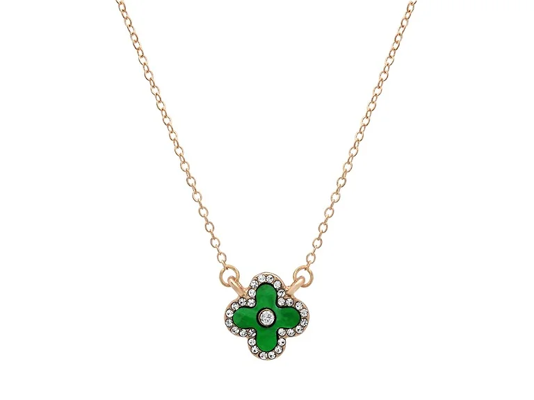 Clover CZ Halo Necklace - Green