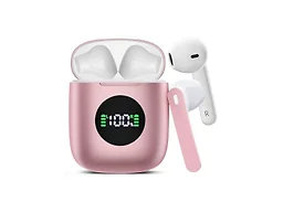 Fangflower Wireless Earbuds, Bluetooth Headphones Stereo Ear Buds with Noise Cancelling Mic, 50H Playback with LED Display Charging Case, IP7 Waterproof in-Ear Earphones for Phone Laptop Sports, Pink