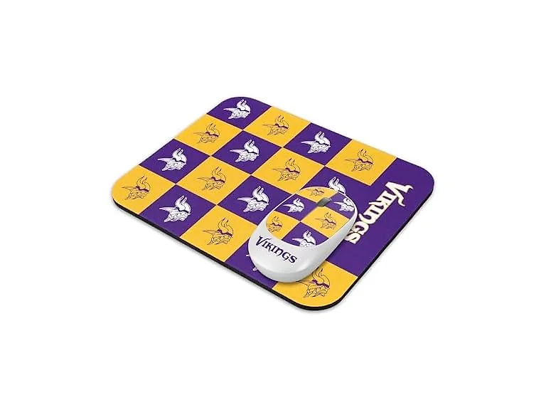 SOAR NFL Wireless Mouse and Mouse Pad- Checkered, Minnesota Vikings