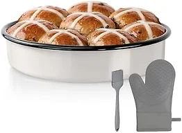 MCCSI Round Roasting Pan Set, Enamel 10 Inch Deep Dish Pizza Pan for Oven