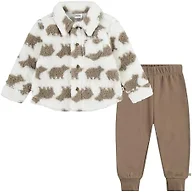 HUGGIES Sherpa Button Up Shacket and Jogger Pants 2-Piece Outfit Set