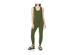 Amazon Essentials Women's Studio Terry Fleece Jumpsuit, Stretchy Drawstring Lounge (Available in Plus Size), Dark Olive, X-Small