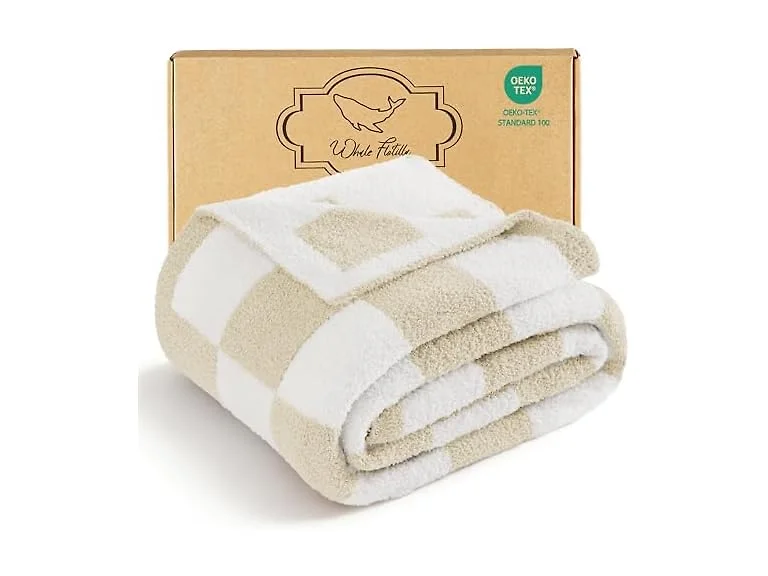Whale Flotilla Checkered Knit Blanket