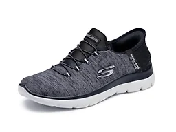 Skechers Women's Summits Hands-Free Slip-Ins – Memory Foam Insole, Heel Pillow, Vegan Materials Sneaker, Black White, 10.5 Wide