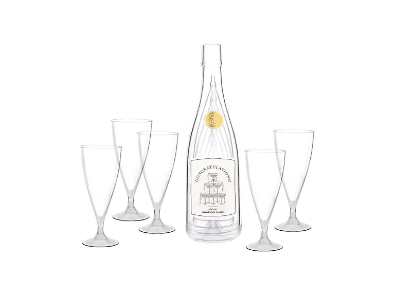 Stackable Acrylic Glasses with Storage Bottle, Set of 5