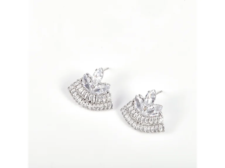 Silver Fan CZ Stud Earrings