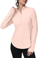 GGOV Women's Golf Polo Long Sleeve Workout Tops V Neck UPF 50+ Sun Protection Quick Dry Lightweight Active Tennis Shirts Pink