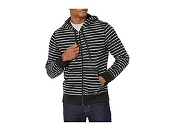 Amazon Essentials Men's Patterned Full-Zip Hooded Fleece Sweatshirt, Black Stripe, Large