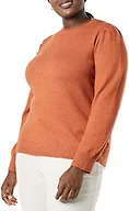 Amazon Essentials Women's Soft Touch Long Sleeve Pleated Shoulder Crewneck Sweater, Caramel, X-Small