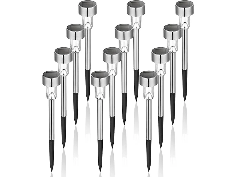 (12 Pack) GIGALUMI Steel LED Solar Garden Lights