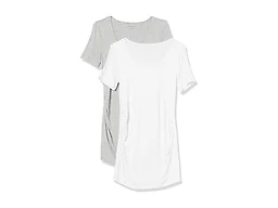 Amazon Essentials Women's Maternity Maternity 2-Pack Short-Sleeve Rouched Scoopneck T-Shirt Shirt, -Light Grey Heather/White, X-Small