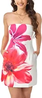 Womens Strapless Floral Mini Dress with Pockets Tube Hawaiian Short Dresses