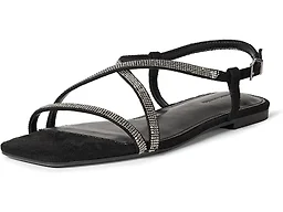 Amazon Essentials Women's Flat Strap Sandals with Memory Foam, Black Crystals, 7