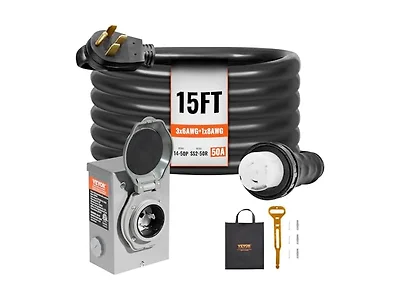 50 Amp Generator Cord and Power Inlet Box Kit