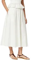 Amazon Essentials Women's Mid-Rise A-Line Cotton Stretch Poplin Midi Skirt with Elastic Waist, Bright White, Medium
