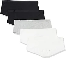 Amazon Essentials Women's Cotton Spandex Boyshort Underwear, Pack of 5, Pack of 5, Black/Grey Heather/White, 3X