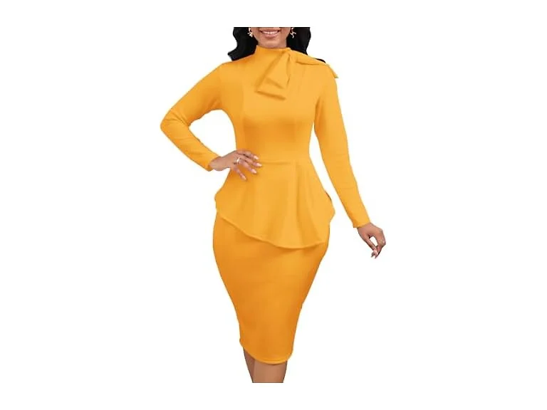 WanMem Women (L) Formal Bodycon Peplum Party Dress