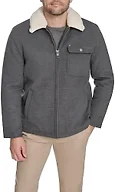 Tommy Hilfiger Men's Wool Blend Jacket With Sherpa Collar, Heather Grey, Large