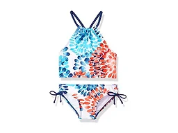 Kanu Surf Girls' Big Daisy Halter Tankini Beach Sport 2-Piece Swimsuit, red/White/Blue, 10