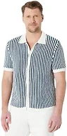 Amazon Essentials Men's Relaxed-Fit Short Sleeve Button-Down Resort Knit Button Down Shirt, Dark Blue Stripe Knit, Medium