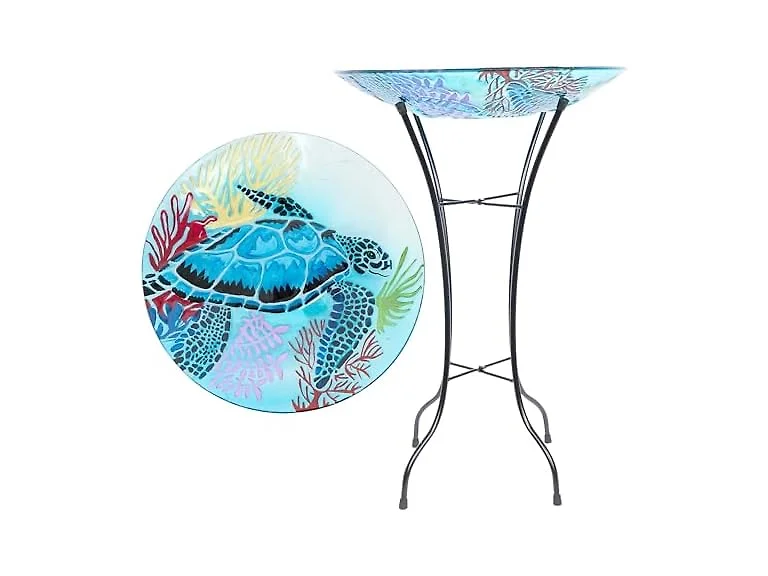 Alpine Glass Turtle Birdbath 26" Blue