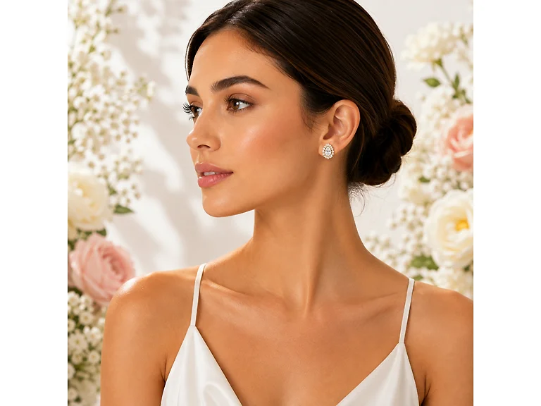 18K Gold Pear CZ Stud Earrings