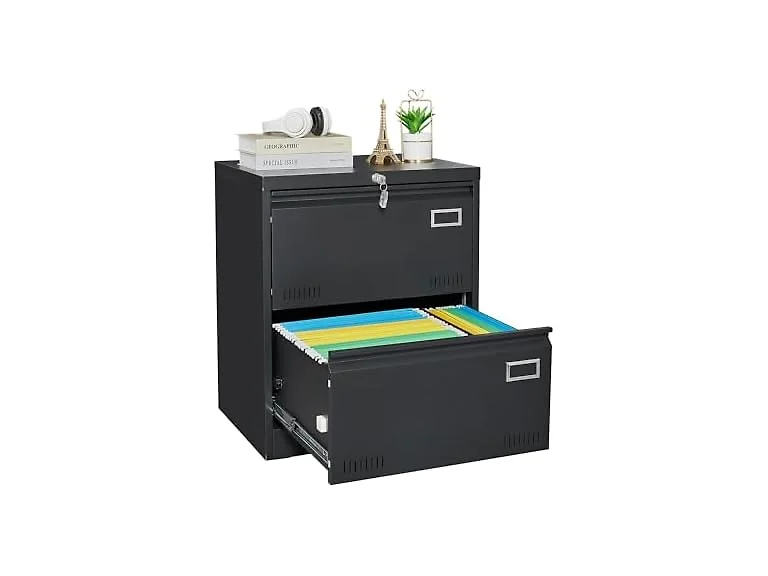 2-Drawer Metal File Cabinet, Lock, Black